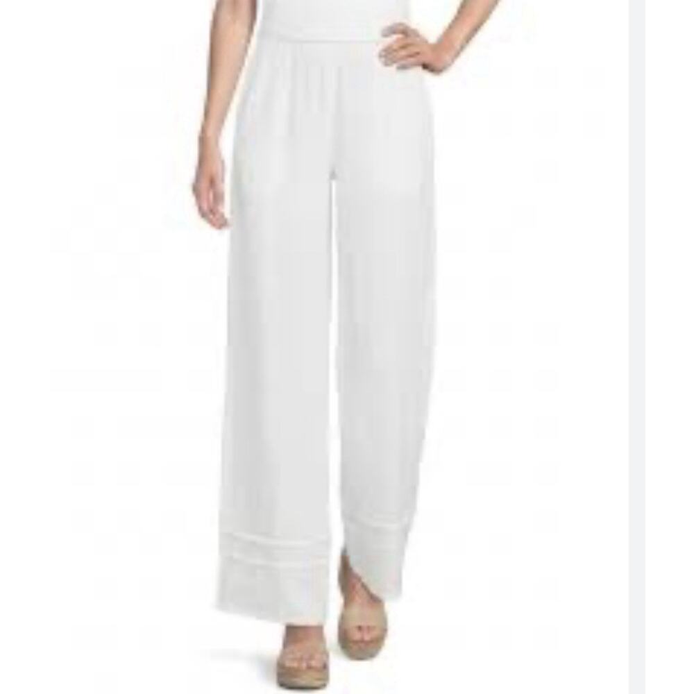 Bryn Walker Women's Wide Leg Pants 100% Linen Pull On White Size L